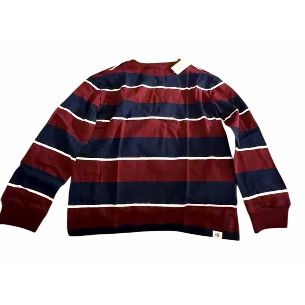 Gap Boys Striped Long Sleeve T-Shirt 100% Cotton Burgundy Navy S (6-7) NWT